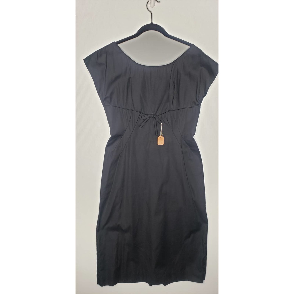 True Vintage 50s 60s Black Wiggle Midi Dress Deadstock Bow Short Sleeve Large